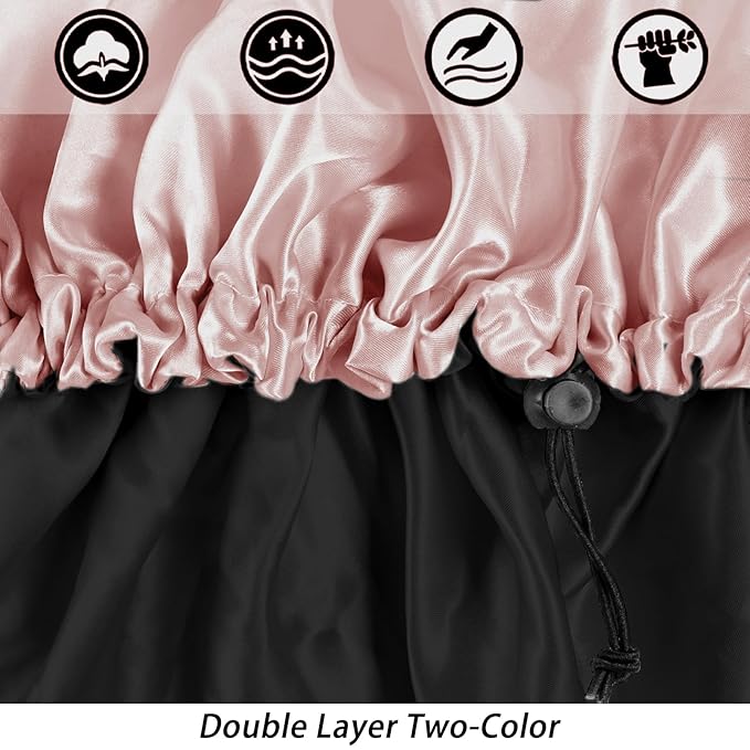 Satin Silk Bonnet for Curly Hair Bonnet Braid Bonnet for Sleeping Bonnets for Women Large Double-Layer Adjustable(Blush Pink)