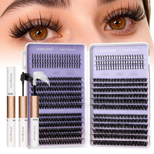 Ocean Pearl Lash Clusters Kit 564 pcs, Eyelashes, spike-effect cluster lashes 60D/80D/100D/150D (10-18 mm) DIY lash extension kit, manga-/anime-inspired Cluster Eyelash Extensions with lash bond+seal