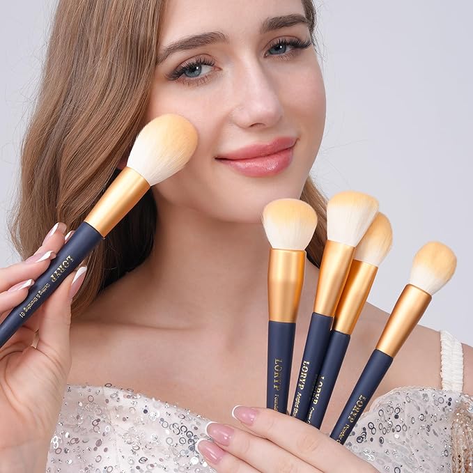 LORYP Makeup Brushes Set Labeled 18 Piece Face and Eye Brush Set Ultra soft hair Foundation, Concealer, Blush, Contour, Blending, Eyeshadow Blue Brush kit