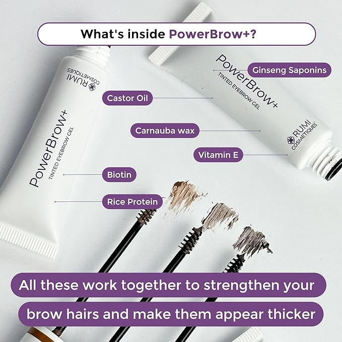 Rumi Cosmetiques PowerBrow+ Tinted Eyebrow Gel For Mature Women - Defines, Fills, Thickens Brows - 2-in-1 Formula - Natural Color, Quick Fixing, Long-Lasting - Hypoallergenic - Dark Brown (Espresso)