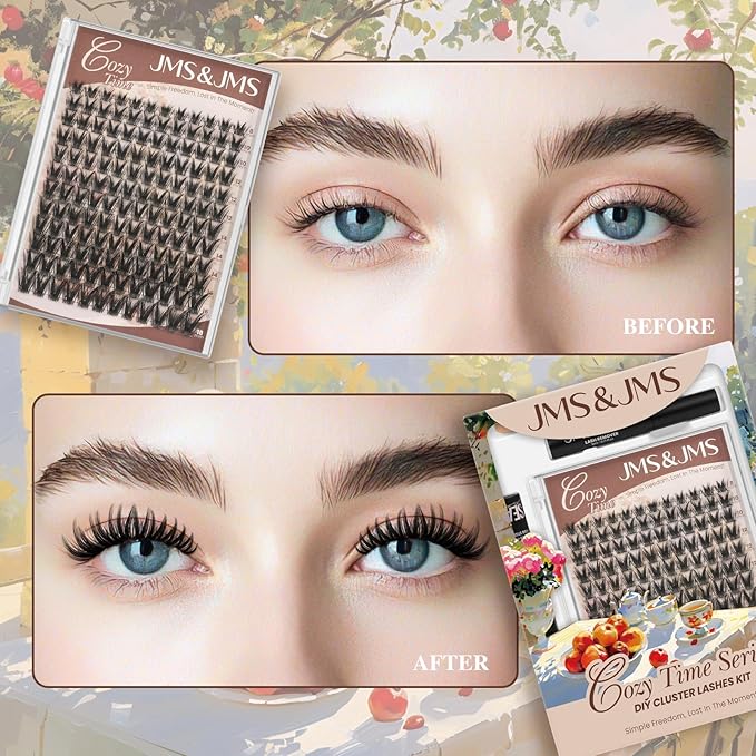 JMS&JMS 144Pcs Lash Clusters Lash Extension C Curl Manga Wispy Eyelash Clusters Natural Volume Eyelash Extensions Individual Lashes DIY for Beginner (8-18MIX)
