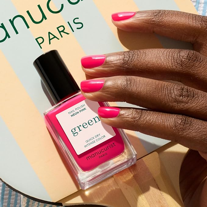 Manucurist Green Nail Polish Neon Pink -Bright Neon Pink Nail Polish - 9-Free, Plant-Based and Vegan - Manicure - Made in France - 0.5 fl oz