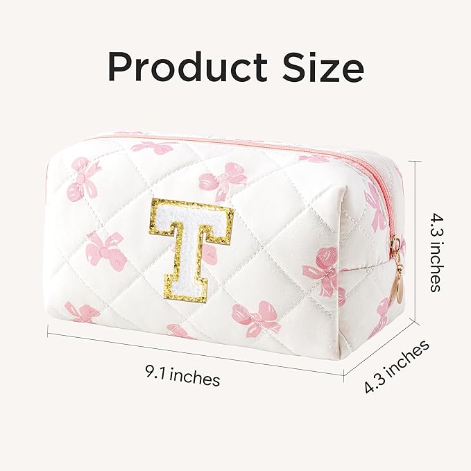 HBselect Initial Makeup Bag for Women, Pink Cosmetic Travel Toiletry Bag, Flowers Zipper Make Up Pouch Organizer Teen Girl Gifts Trendy Stuff T