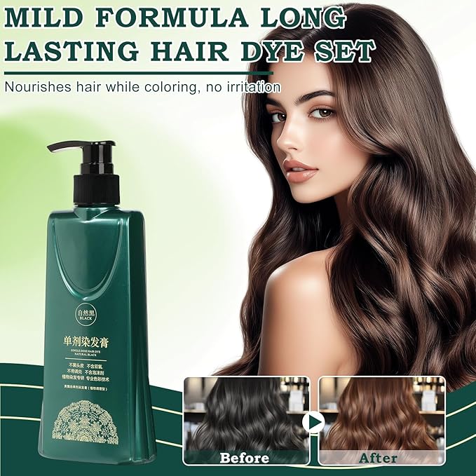Mild Formula Long Lasting Hair Dye Set, Plant Extracts Hair Color for Gray Coverage, Herbal Hairs Dyes, Nourishing, Natural, Long-Lasting Shampoo 210ML (Chestnut Brown)