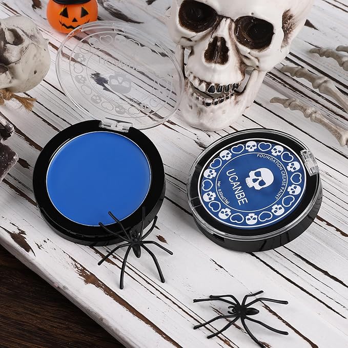 UCANBE Blue Face Body Paint Makeup Foundation, Professional Non-Toxic Greasepaint Palette for Adults Party, Cream Facepaints for Halloween Cosplay Theater Costume Stage SFX Dress-Up Makeup