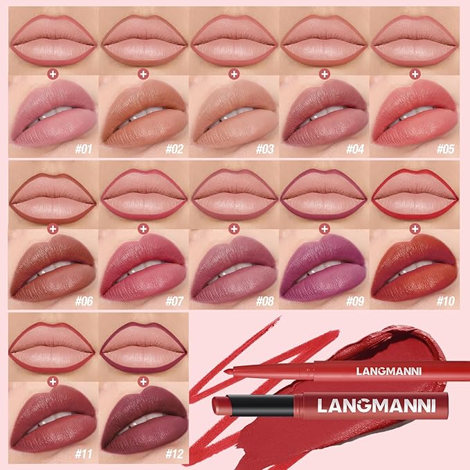 Jolilab 4Pcs Lip Set: 2 Colors Lip Liner+2 Colors Lipstick, Matte/Creamy,Smooth Creamy Texture,Long-Lasting,Bold/Nude Shades for Daily/Party, Vegan, Gift for Makeup Lovers.(#09+10)