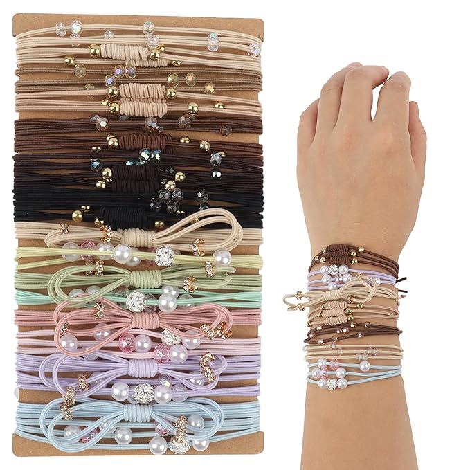 Boho Hair Ties, Elastic Hair Tie Bracelets for Women, Elastic Hair Tie Bracelets for Thick or Thin Hair, Cute Hair Ties for Women and Hair Tie Accessories 20 PCS