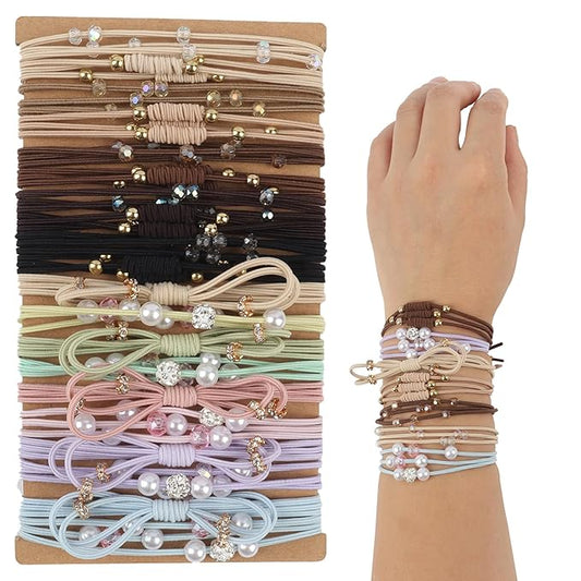 Boho Hair Ties, Elastic Hair Tie Bracelets for Women, Elastic Hair Tie Bracelets for Thick or Thin Hair, Cute Hair Ties for Women and Hair Tie Accessories 20 PCS