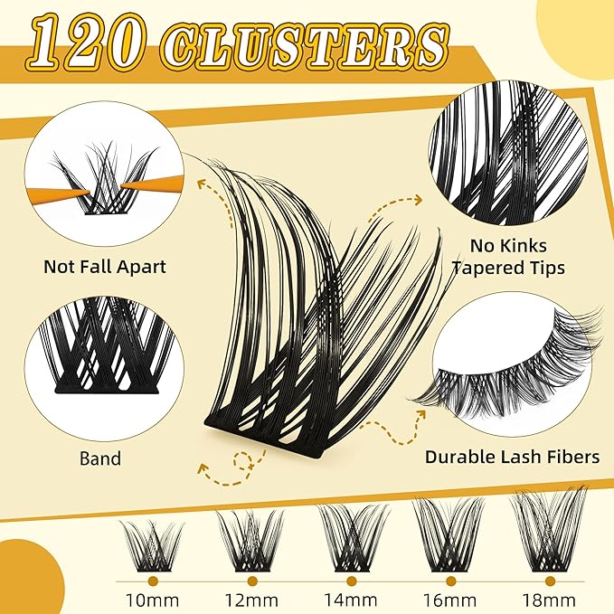 Leefrei Eyelash Cluster 10-18mm Wispy Eyelash Clusters D Curl DIY Lash Extension Natural Lash Clusters Individual Lashes (LF01 Lashes Only)