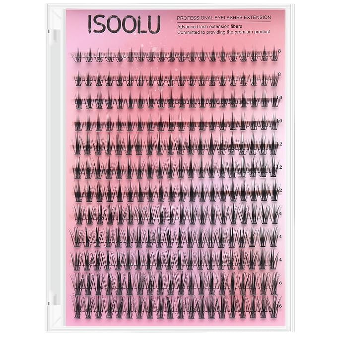 ISOOLU Fairy Lash Clusters Manga Individual Lashes C Curl Wispy Eyelash Clusters WideSpan Eyelash Extension Kit with Lash Bond and Seal Wet-Look Spiky Cluster Lashes (Anime Lash Clusters)
