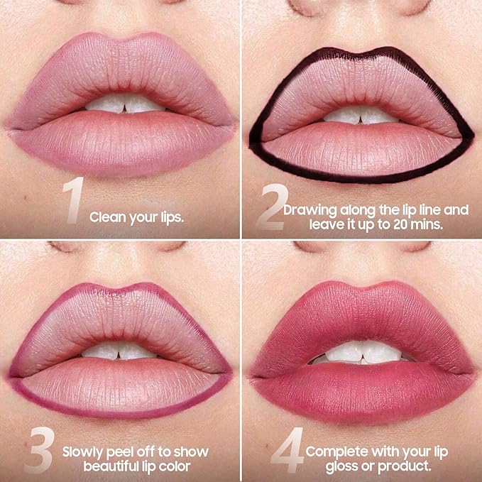 Lip Stain Peel Off, Matte Finish & Waterproof Peel Off Lip Tint Color for Women Lip Contour Makeup, Long-Wear, Easy to Use for A Beauty Lip Look with All Day, Cruelty-Free (#03 Rose)