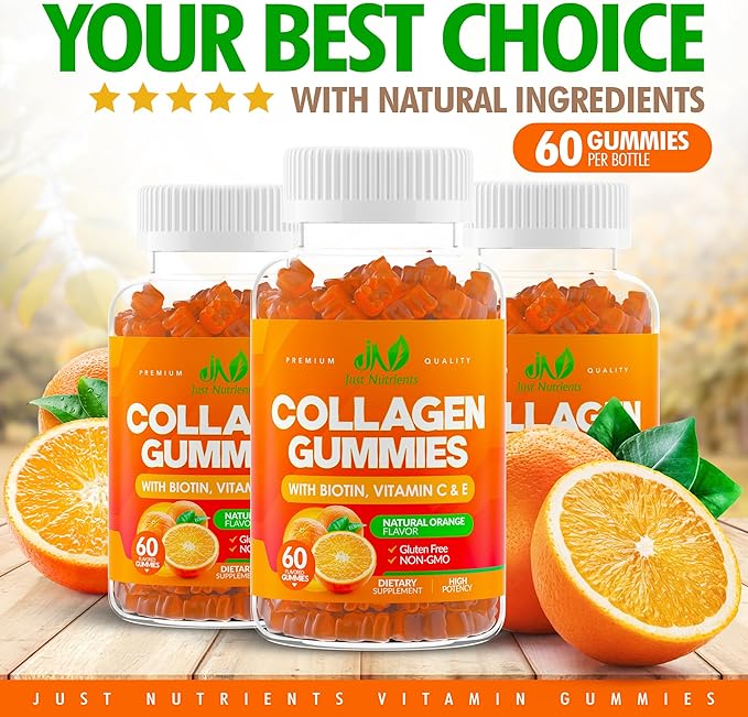 Collagen Peptides Gummies with Biotin, Vitamin C & E for Women & Men - Premium Hydrolyzed Collagen Type I & III for Hair, Skin & Nails Support - Gluten-Free, Non-GMO - 60 Gummies (30 Servings)