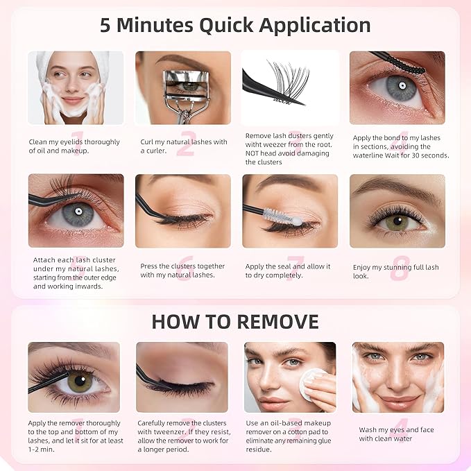 Natural Wispy Soft Lash Clusters with 0.05mm Invisible Band, C Curl 8-16mm, DIY Salon Effect Lightweight Lash Extensions, FayJoo AIRY 11 Lash Only