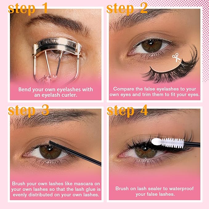 ALICROWN Mink Lashes Cat Eye Fairy Eyelashes Fuzzy Full False Eyelashes Wispy Fake Eyelashes Fox Eye Lashes Kit with Lash Bond and Seal 7 Pairs