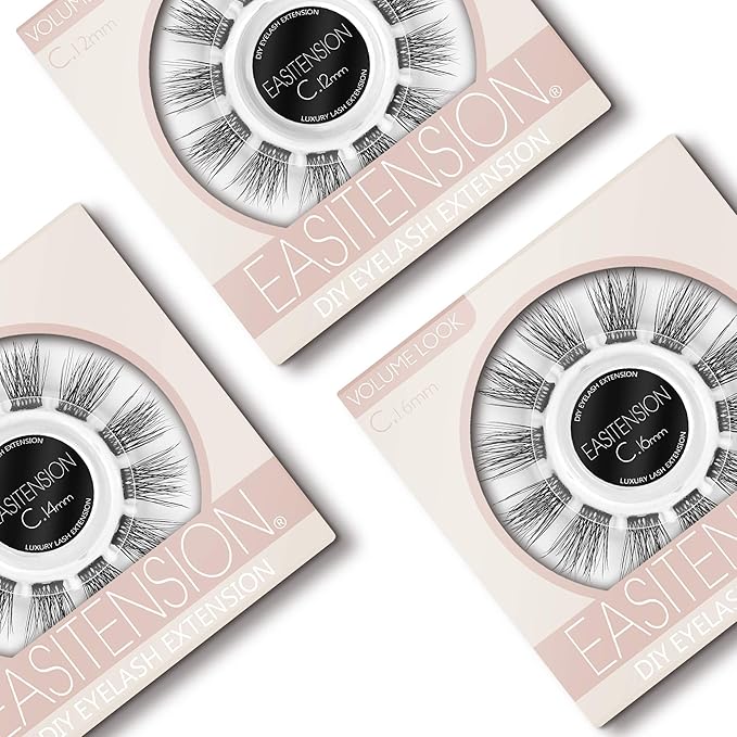 DIY Eyelash Extension, 3D Effect Glue Bonded Band Individual Lash 12 Clusters Volume Lashes Set, Home Eyelash Extension, C curl Lashes Pack (14MM)