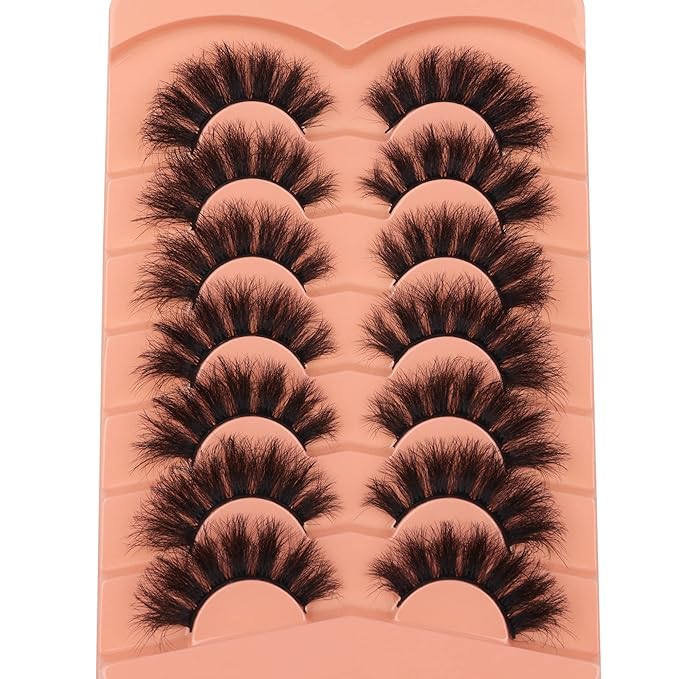 Fluff Mink Lashes Wispy False Eyelashes 18mm Thick Volume Faux Mink Lashes 7 Pairs Curly Fake Eyelashes Multipack by TOOCHUNAG