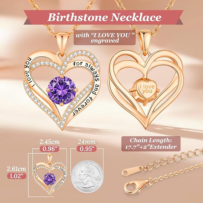 CDE Forever Love Heart Necklaces for Women, Wedding Anniversary, Birthday Mothers Day Christmas Day Gifts for Mom, Mother, Wife, friend, S925 Silver Jewelry with Birthstone Pendant