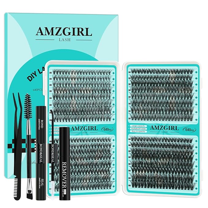 Lash Clusters Kit 640Pcs, 30D+40D+50D+60D Eyelash Extension Kit, Lash Bond and Seal Waterproof, Lash Remover, Lash Applicator Tool and Function Brush for DIY Lash Extension Kit(D-Mix9-16mm Kit)