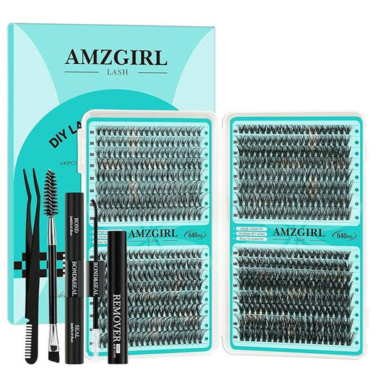 Lash Clusters Kit 640Pcs, 30D+40D+50D+60D Eyelash Extension Kit, Lash Bond and Seal Waterproof, Lash Remover, Lash Applicator Tool and Function Brush for DIY Lash Extension Kit(D-Mix9-16mm Kit)