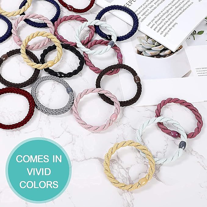 12 pcs Assorted Elastic Hair Ties, No-Metal Gentle Secure Hold Ponytail Holders, No Damage or Snagging Braided Hair Bands, Perfect for Girls and Women with Thick or Curly Hair (Multicolor 18)