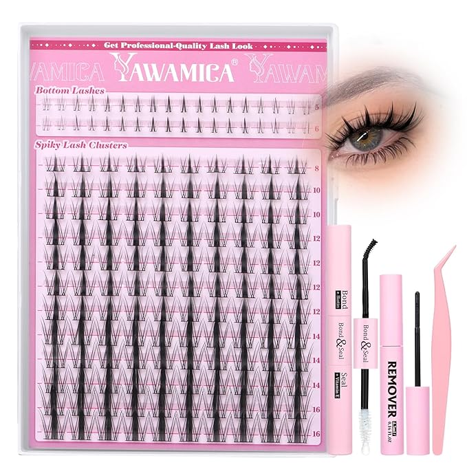 Yawamica Manga Lash Clusters Kit with Bottom Lashes DIY Eyelash Extension Kit Fairy Eyelash Clusters 8-16mm Individual Lashes Clusters Wispy Cluster Lashes with Bond and Seal Remover and Lash Tweezers