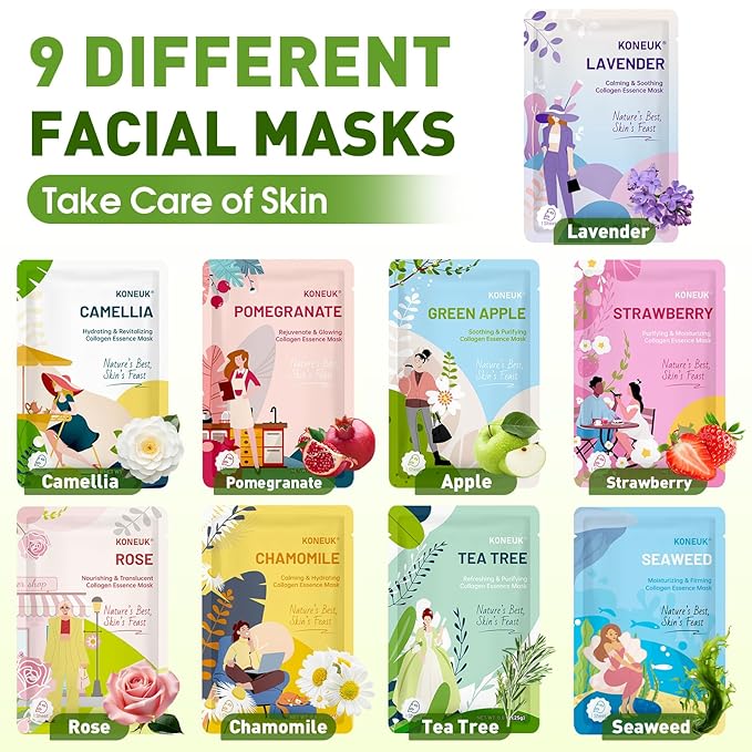 27 Pack Collagen Sheet Face Masks Skincare for Women, Bulk Hydrating Face Mask Set for Dry Skin, Moisturizing Facial Masks for Skin Care, Valentines Day Gifts for Her, Mothers Day Gifts, Teacher Gifts