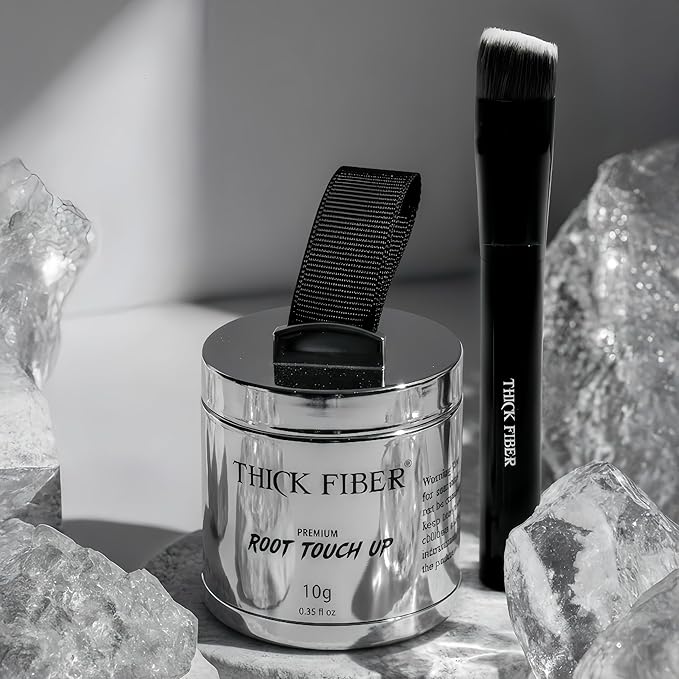 THICK FIBER Root Touch Up Powder with Brush – Covers Grey Roots, Thinning Hair & Bald Spots – Sweat & Water Resistant for Men & Women (Auburn, 0.35 Ounce (Pack of 1))