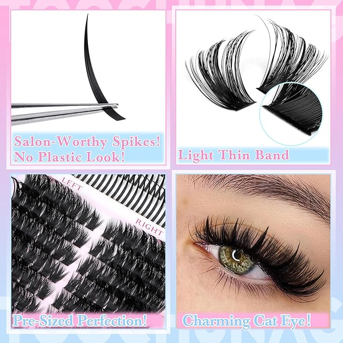 Lash Clusters Kit with Spiky Lashes Clusters 100D Volume Cluster Eyelash Extensions Kit 304pcs 13-21mm Spikes Individual Eyelashes Wispy Salon Look DIY Lash Extension Kit by TOOCHUNAG