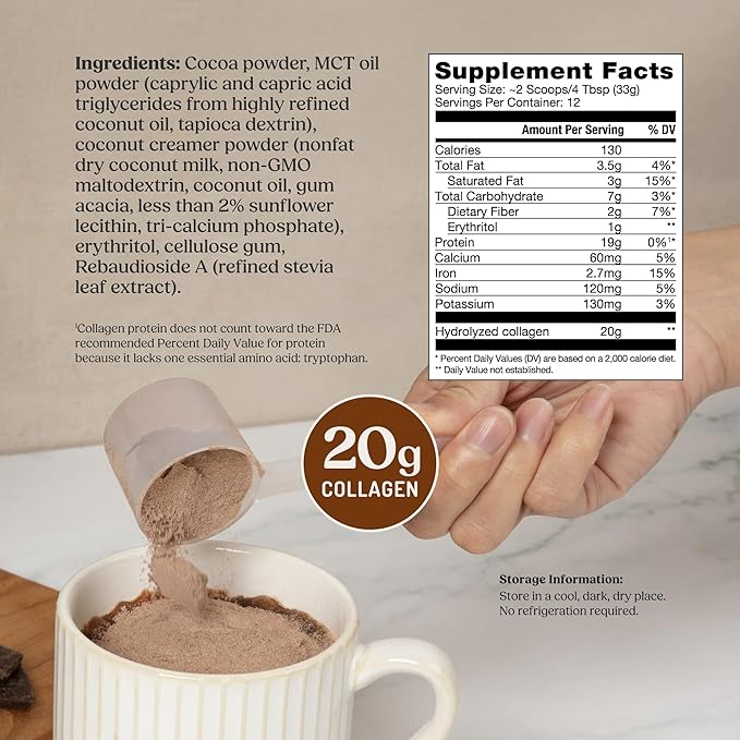 Bulletproof Chocolate Collagen Peptides Powder with MCT Oil, 14.3 Ounces, Grass-Fed Collagen Protein for Skin, Bone and Joint Support, Pasture Raised, No Added Hormones