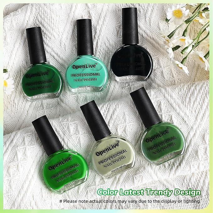 OpenLive Green Nail Polish 6Pcs Nail Polish Set All Seasons Neutral Color Quick Dry Nail Polish Set for Collection St. Patrick's Day Gift for Her