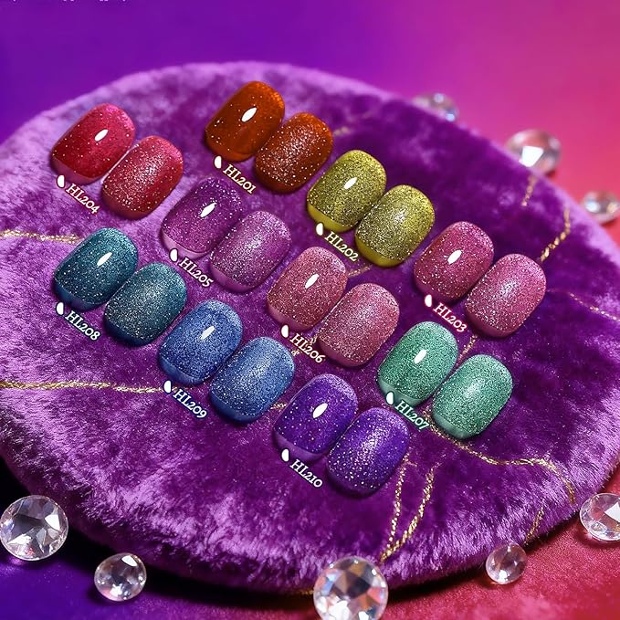 OpenLive Reflective Nail Polish 12 Colors With Base Coat and Top Coat Glitter Red Bule Purple Green Nail Polish Set Quick Dry Sparkle Winter Manicure Long Lasting for Holiday Gift Giving