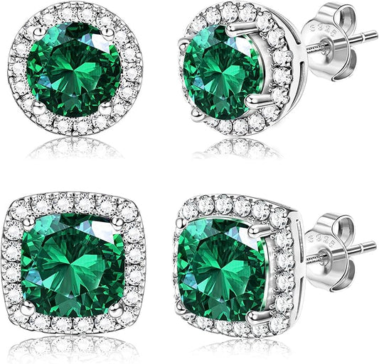 Hayoso 18K Gold Plated Halo Stud Earrings 925 Sterling Silver Cubic Zirconia Stud Earrings Round Square Diamonique Stud Earrings Set for Women Men