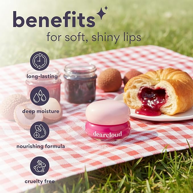 dearcloud Dewy Lip Jam – Hydrating Lip Balm & Gloss with Vitamin E, Korean Skincare (Pink Lychee)