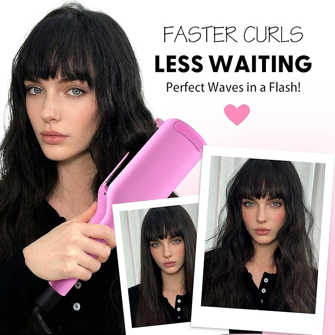 NONK Power Curling Iron Hair Crimper Waver, Ceramic Double Barrel Curling Wand, 1.25 Inch, Dual Voltage, Anti-Scald, Easy to Use, hot Tools Curling Iron for Women, bio Ionic, Pink, Gifts for Women