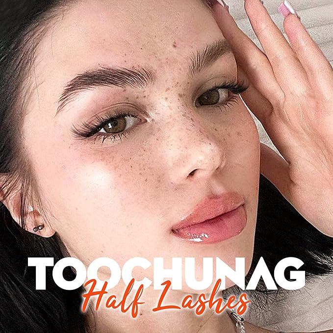False Eyelashes Natural Half Lashes Wispy Manga Lashes C Curl Light Fake Eyelashes 7 Pairs Clear Band Pestañas Postizas by TOOCHUNAG
