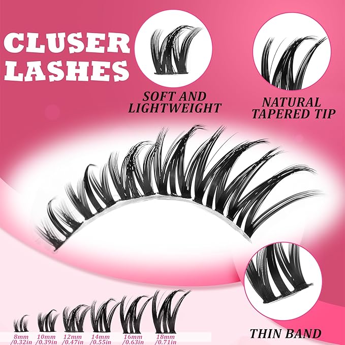 Lash Clusters 120PCS Eyelash Clusters Kit Volume Long 8-18mm C/D Curl Individual Lashes DIY Spiky Lash Extension Mega Cluster Eyelash Extensions Reusable for Beginners Lashes Thick