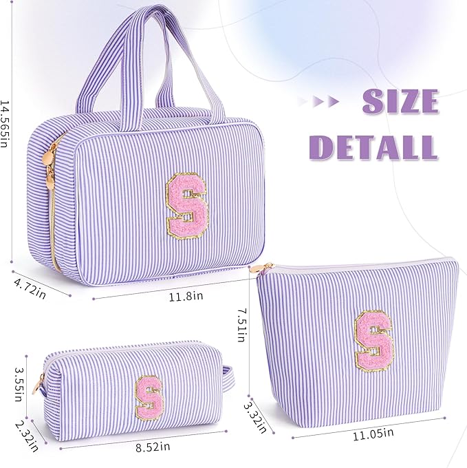 Sister Daughter Gifts | Birthday Gifts for 3 4 5 6 7 8 9 10 11 12 13 Year Old Girls | Monogram Toiletry Organizer Makeup Bag | Makeup Pouch | Stocking Stuffers for Teen Girls - Lavender S