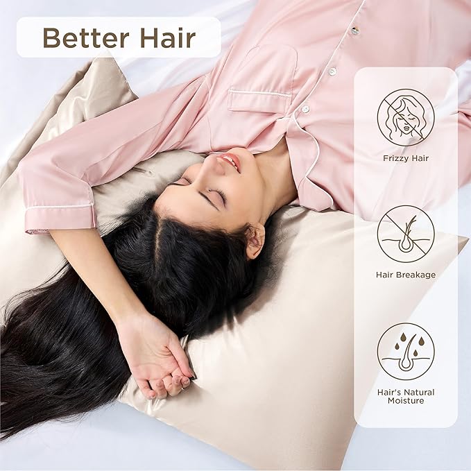 Bedsure King Size Satin Pillowcase Set of 4 - Beige Silky Pillow Cases for Hair and Skin 20x36 Inches, Pillow Covers with Envelope Closure, Similar to Silk Pillow Cases, Gifts for Women Men