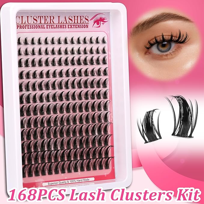 Lash Clusters Lash 168PCS Eyelash Clusters Volume Long 8-18mm C/D Curl Individual Lashes DIY Spiky Lash Extension Mega Cluster Eyelash Extensions Mink Strips Lashes Thick