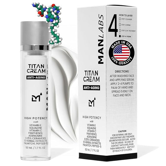 Man Labs Titan Anti-Aging Mens Face Cream – Mens Face Moisturizer – For Men, Face Lotion – Men, Skin Care – Tighten, Tone, Revitalize – Ceramides, Vitamin C & E, Squalane – All Skin Types – Unscented