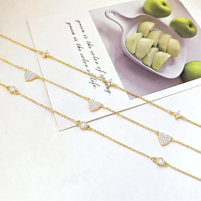 Luxval Diamond Pendant Gold Necklace for Women，Dainty 18k Gold Plated Choker Necklaces Simple Gold Jewelry Gifts for Women Girls