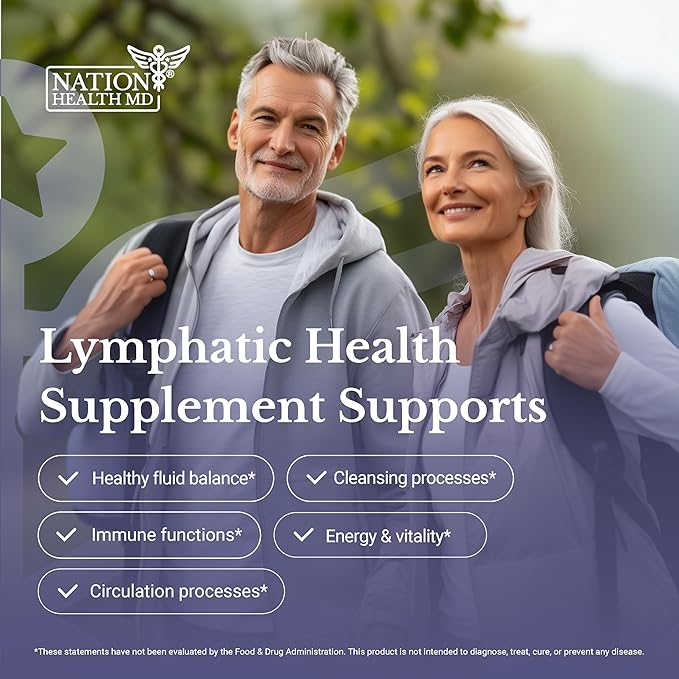 NATION HEALTH MD Lymph MD - Lymphatic Drainage Supplement - with Bromelain, Echinacea, Burdock Root, Dandelion, Rutin, Kelp & More - Lymph System Support for Women & Men - 60 Capsules