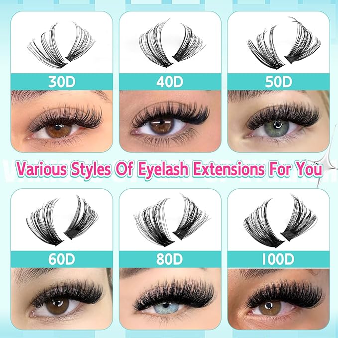 Lash Clusters Wispy Eyelash Clusters D-curly Individual Lashes Extension 420PCS Cluster Lashes 30D+40D+50D+60D+80D+100D Mixed Volume Cluster Eyelash Extensions 10-18MM Lashes Clusters for Beginners