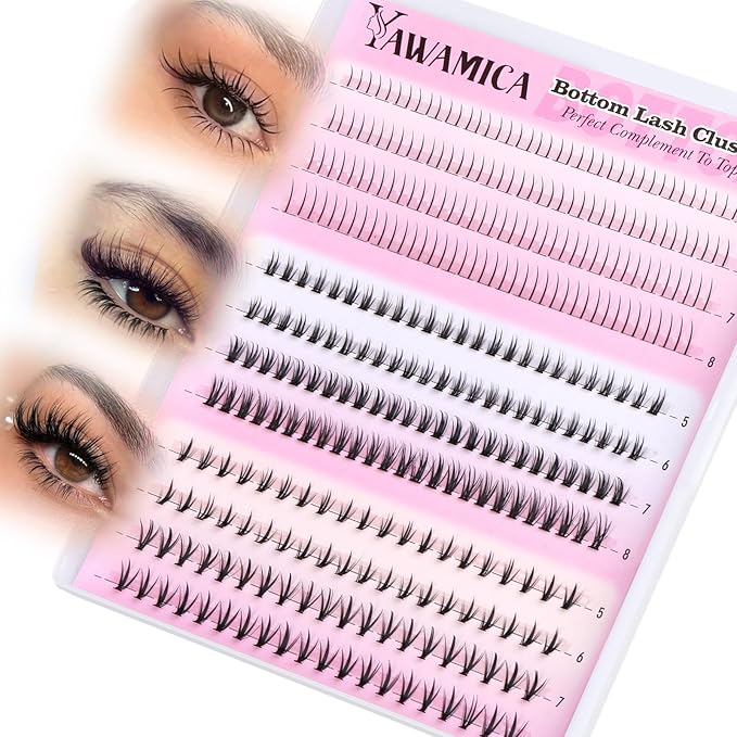 Yawamica Bottom Lash Clusters DIY Lower Eyelash Extensions 5-8mm 3 Styles Mixed Eyelash Clusters Wispy Cluster Eyelash Extensions Natural Bottom Individual Lashes 240pcs Clusters Lashes DIY Under Lash