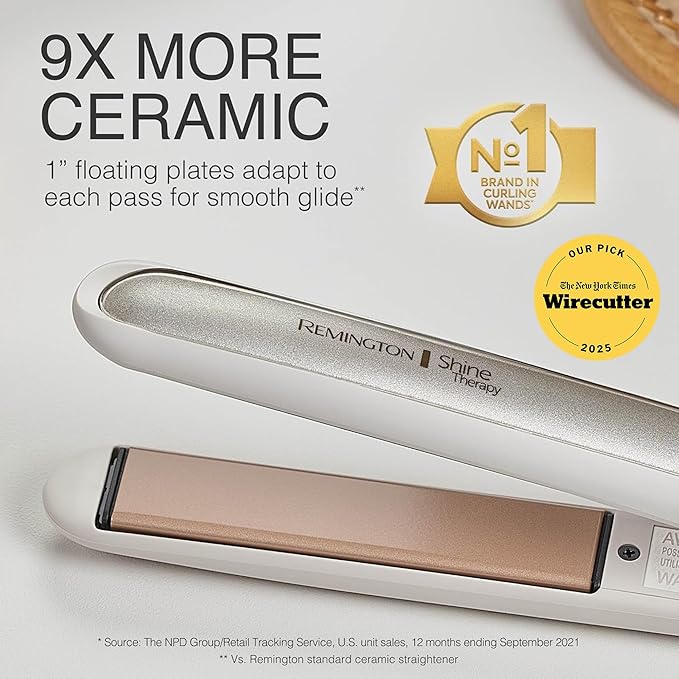 Remington Shine Therapy 1 inch Hair Straightener Iron, Flat Iron Infused with Argan Oil & Keratin, Professional Ceramic Flat Iron for Less Frizz, Shines and Smooth, Styling Tools