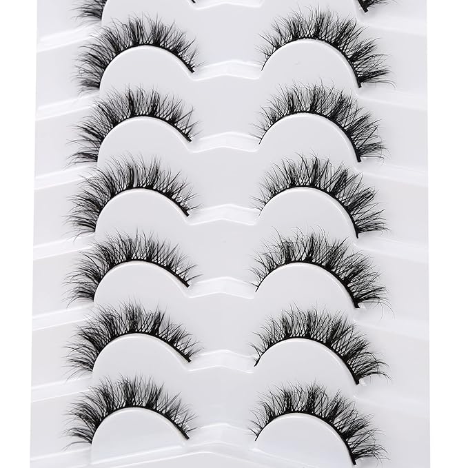 Pooplunch False Eyelashes Cat Eye Lashes Natural Cluster Extension Look Wispy Short Volume 8D Faux Mink Lashes Fake Eyelashes Strips 7 Pairs Pack