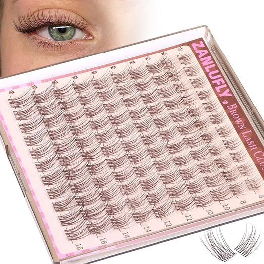 Brown Lash Clusters Natural Eyelash Clusters Invisible Band Brown Lash Extension C Curly Dark Brown Wispy Lash Extension DIY Individual Eyelash Extension by zanlufly