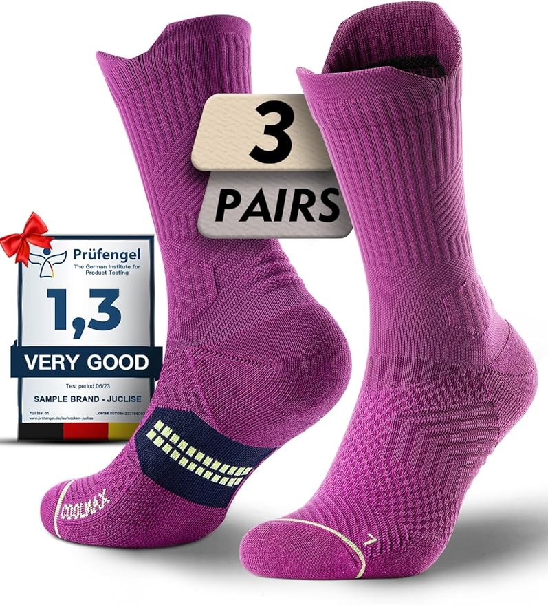 Juclise Womens Coolmax Bamboo Viscose Compression Running Crew Socks, Moisture-Wicking Anti-Blister Hiking&Gym Athletic