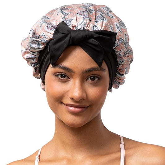 Tie Band Silk Satin Bonnet for Sleeping Hair: Women Sleep Night Wrap Cap for Straight Wavy Curly Coily Kinky Natural Hair Head - Bohemia