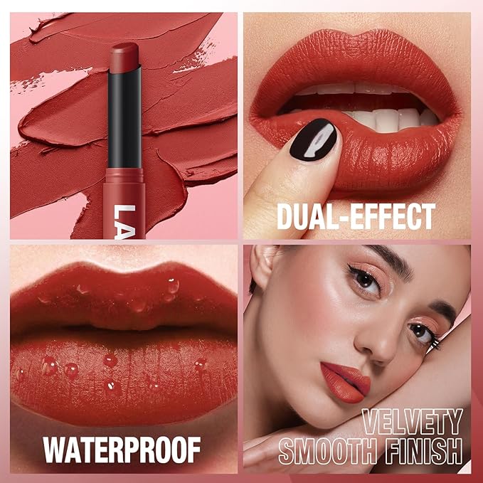 Jolilab 2Pcs Velvet Matte Lipstick Nude Matte Soft Dark Color Stick High Pigmented Long-Lasting Waterproof Lip Stick Lip Balm Beauty Cosmetics Gift for Women(07#+08#)